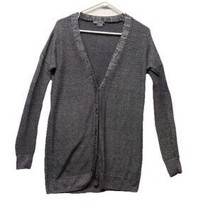 Vince Tunic Cardigan Sweater Womens Small Silver Black Linen Blend Long Sleeve